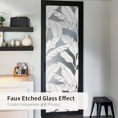 Faux 3D Frosted Tropical Window Privacy Film for Glass Door and Window, 16.93"x78.74" 3D-Banana Leaves - Image 2