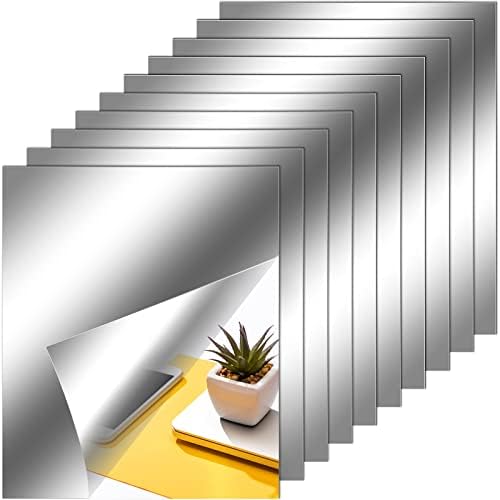 Zonon Flexible Mirror Sheets Self Adhesive Non Glass Mirror Tiles Stickers for Home Wall Decor(10 Pieces,10 x 12 Inches) by Zonon