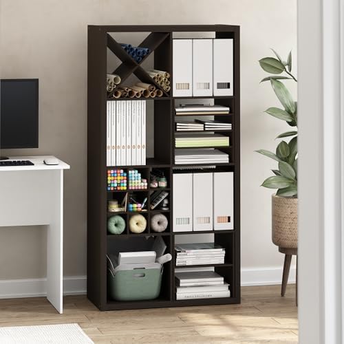 Furinno Cubicle 9-Compartment Cube Insert, Cube Organizer, Dark Oak - Image 2