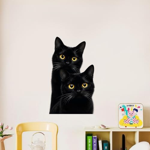 Black Cat Halloween Wall Decals Peel and Stick, Cute Spooky Cat Wall Stickers, Removable Vinyl Halloween Wall Decor, Moon Bat Pumpkin Wall Art for Bedroom Living Room Window Party Decorations by ANNAQUEEN