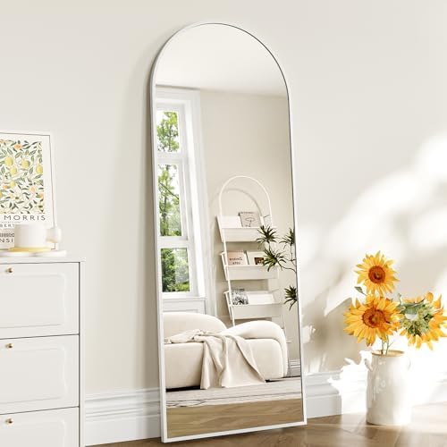 Full Length Mirror - 57" x 20" Arched Floor Mirror/Wall Mounted Aluminum Alloy Frame Full Body Mirrors for Bathroom Living Room Bedroom and Entryway, White by WISSMILESHOME