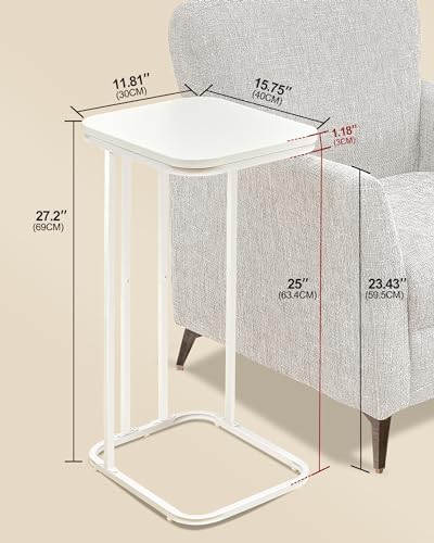 KJGKK C Shaped End Table Set of 2, Small Side Table for Sofa and Bed, Couch Tables That Slide Under, Tall Tv Tray Table for Living Room, Bedroom, Snow White - Image 3