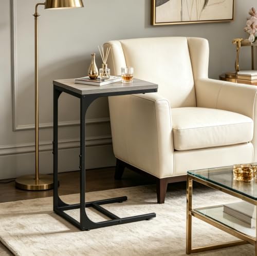 WLIVE C Shaped End Table TV Tray Slide Under Couch Side Table Greige - Image 2