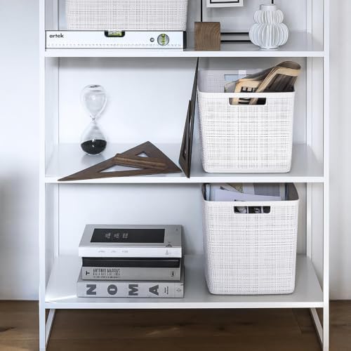 Curver Set of 4 Large Cube 17L Jute Decorative Plastic Organization and Storage Baskets - Perfect Bins for Home Office, Closet Shelves, Kitchen Pantry and All Bedroom Essentials, White - Image 2