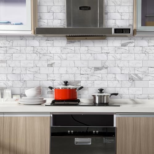 Vamos Tile 100-Piece Glossy Statury White Peel and Stick Backsplash Tile,3''x6'' PVC Subway Tile with Dark Gray Grout, Stick on Backsplash for Kitchen/Bathroom/Fireplace - Image 4
