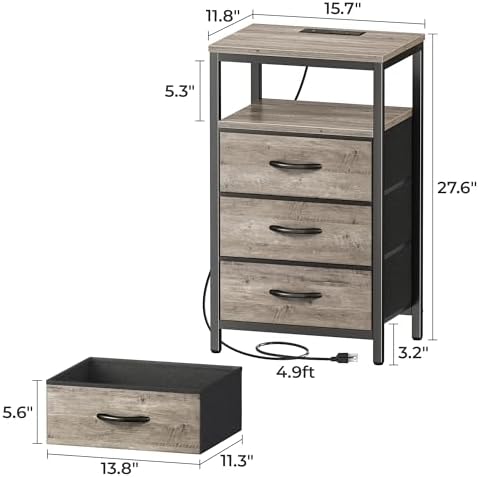 Huuger Nightstand with Charging Station, 27.6 Inch Bedside Table,Side Table - Image 2