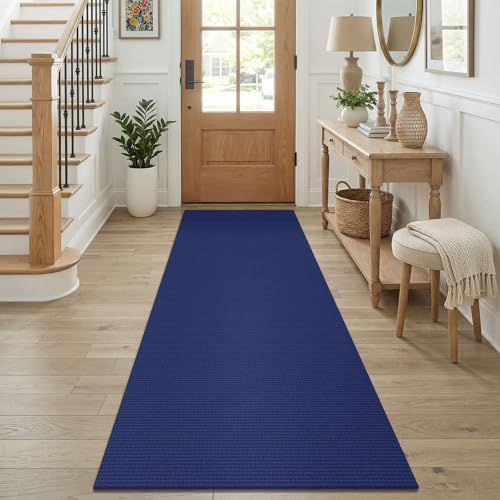 KOZYFLY Cotton Runners for Hallway 2.5'x8', Washable Runner Rug, Woven Non Slip Kitchen Runner, Braided Entryway Rug, Floor Carpet for Foyer, Bedroom, Hall, Deep Navy Blue by KOZYFLY