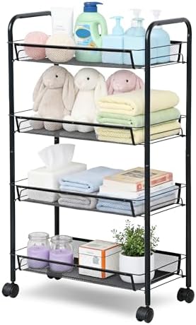 LOFTEY 4 Tier Rolling Cart, Small Metal Utility Cart with Wheels, Black by LOFTEY