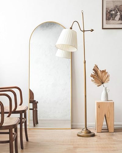 Arched Full Length Mirror, 58"x18" Floor Mirror with Stand, Large Full Body Mirrors, Arch Wall Mirror, Big Full Size Mirrors for Bedroom, Aluminum Frame, Gold by TinyTimes