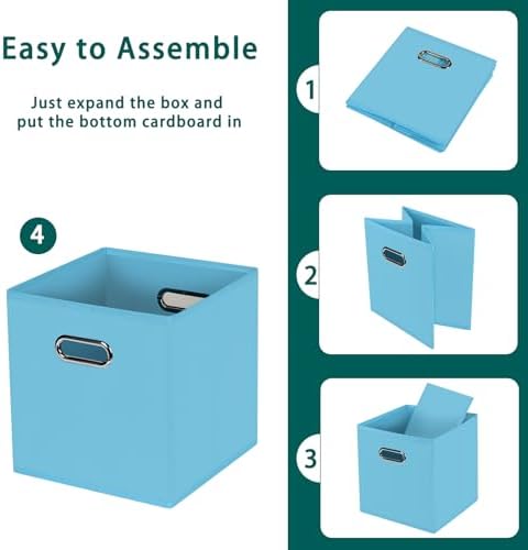 Black Foldable Storage Cubes Bins, Fabric Storage Box Cubes Organizer Baskets with Dual Handles for Home Organizer,Set of 6,(Blue) - Image 6