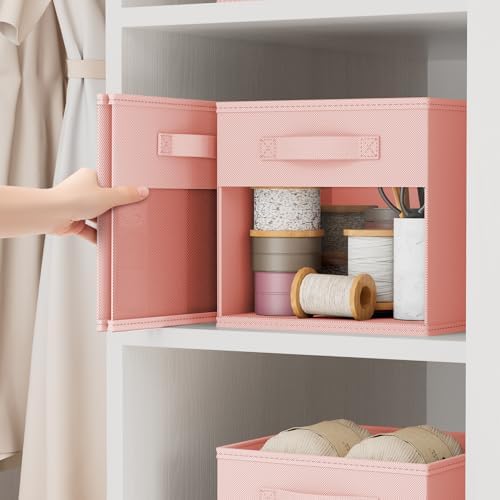 DIMJ Cube Bins, 12.2-Inch Storage Bins Cubes with Window, 6 Packs Collapsible Storage Bins with Handles, Closet Storage Baskets for Organizing Living Room, Office, 6 Pack,Pink - Image 3