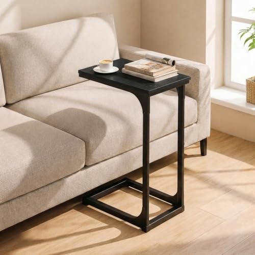TEMI C Shaped End Table for Couch - Small Side Table and TV Tray for Eating or Laptop, Accent Desk for Chair or Sofa, Easy Assembly, Space-Saving Design for Living Room or Bedroom,Black by TEMI