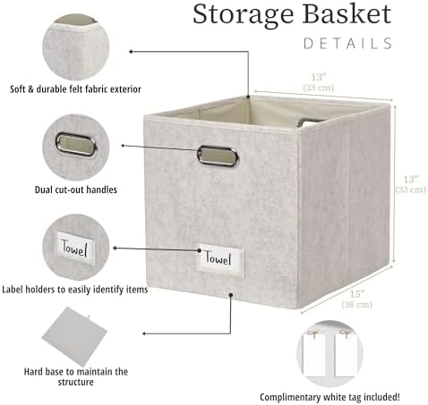 DECOMOMO Felt Storage Bins, 13x15x13 Storage Cube Bins with Labels - Image 3