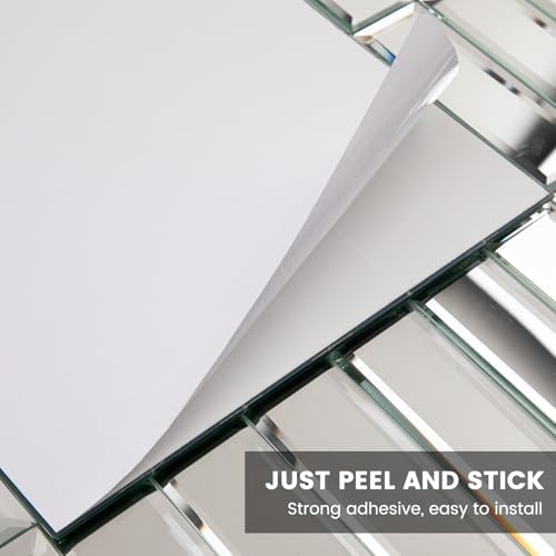 Peel and Stick Mirror Glass Mosaic Tile Self Adhesive 12 x 12 Inch Strip Beveled Mirror Tiles for Kitchen Backsplash Bathroom Wall(5 Sheets, Silver) - Image 4