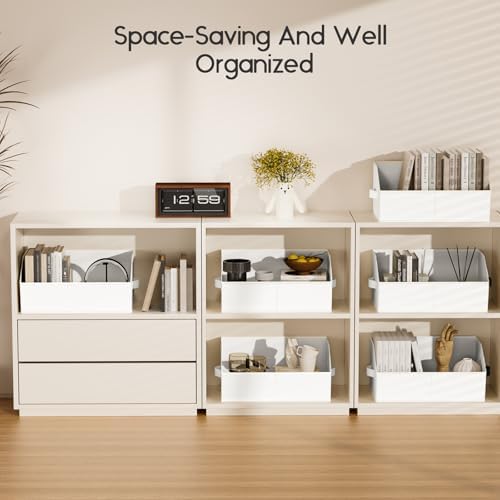 Homsorout Large Closet Organizers and Storage Bins - 10 Pack Trapezoid Storage Baskets for Shelves, Foldable Fabric Baskets with Handles Ideal for Closet, Basket, Wardrobe and Shelf Storage, White - Image 7
