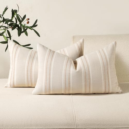 Hckot Khaki Lumbar Throw Pillow Covers 12x20 Set of 2 Linen Pillow Covers by Hckot