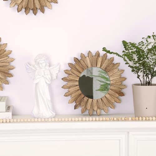 LOSOUR Boho Wall Decor Sunburst Mirror 3 Pack Rustic Round Wood Mirror 12 inch Boho Mirror Home Decor Farmhouse Room Decorations for Bedroom Living Room Entryway - Image 3