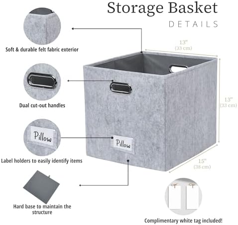 DECOMOMO Felt Storage Bins, 13x15x13 Storage Cube Bins with Labels - Image 3