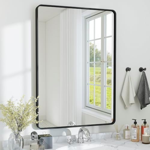 36x24 Bathroom Mirror Rect Wall Mounted Aluminum Metal Frame Black by SCWF-GZ