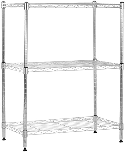 Amazon Basics 3-Shelf Adjustable Heavy Duty Steel Wire Shelving Rack with Chrome Finish, No-Tool Assembly, 250 lbs per Shelf, 23.2" L x 13.4" W x 30" H by AmazonBasics