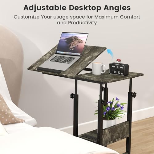 Hadulcet Adjustable C Table with Charging Station, Tiltable Desk C Shaped End Table for Couch, Over Bed Table with Wheels Adjustable Height, Laptop Stand Drawing Desk, Marble Grey - Image 4