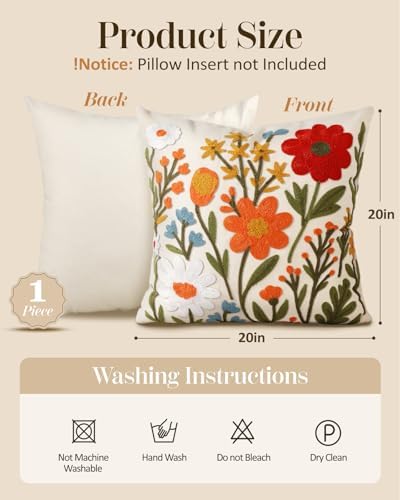 Embroidered Throw Pillow Cover 20x20 Inch, Flower Cluster - Image 4