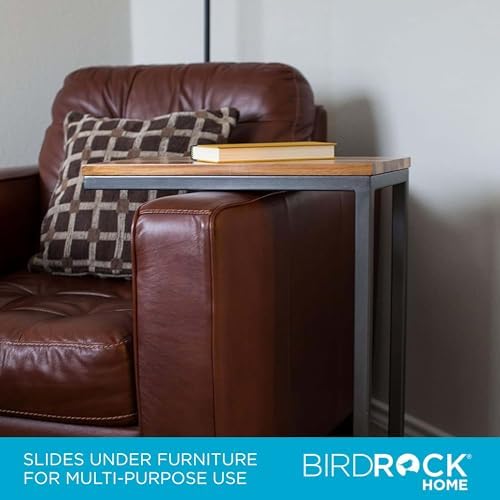 BIRDROCK HOME C Shaped End Table for Couch Set of 2 - Modern Industrial TV Tray with Solid Acacia Wood Top and Metal Frame - Small Side Table for Small Spaces, Living Room, or Bedroom (Natural) - Image 6