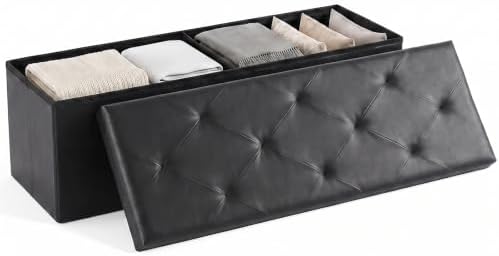 OLIXIS 43 Inch Folding Storage Ottoman Bench, Black Ottoman with Storage by OLIXIS
