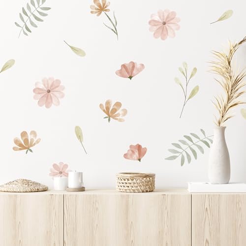 Watercolor Flower Wall Decals - Set of 16 Vinyl Flower Room Decor Peel and Stick Removable Floral Stickers for Nursery Bedroom Bathroom by WallPalz