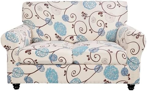 SearchI Stretch Sofa Cover Printed Couch Cover, Floral Pattern 3 Pieces Loveseat Slipcover with 2 Separate Cushion Cover, Washable Furniture Protector for Living Room(Loveseat, Ball Flower) by SearchI