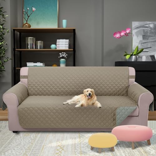 U-NICE HOME Reversible Sofa Cover Couch Cover for Dogs, Khaki/Light Grey - Image 2