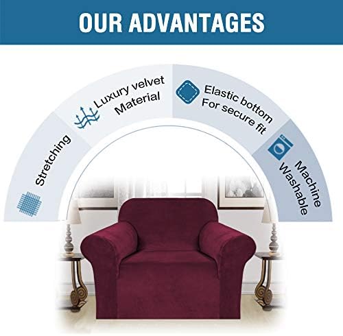 H.VERSAILTEX Stretch Velvet Armchair Cover Couch Covers 1 Cushion Chair Slipcover for Living Room Furniture Cover Crafted from Thick Comfy Rich Velour (Chair 31"-49", Burgundy) - Image 5
