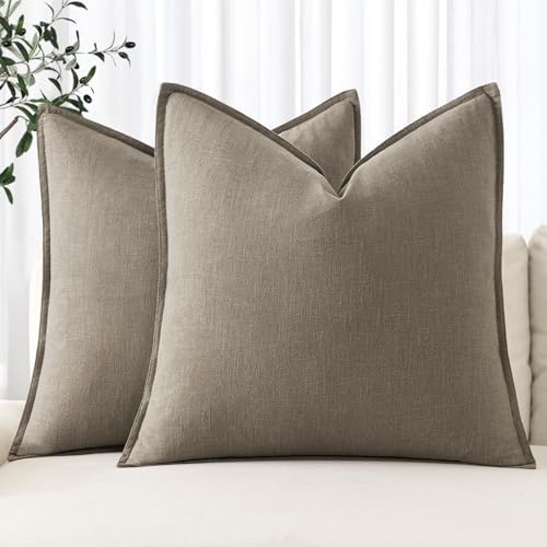 MIULEE Decorative Linen Pillow Covers 18x18 Inch Tan Taupe by MIULEE