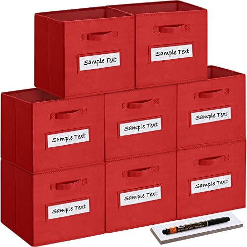 13x13x13 storage cube bins(Set of 8) Fabric storage cubes with 8 Labels Window Cards & a Pen, storage cubes 13x13, Collapsible 13 inch cube storage bins, Cubby Organizer Boxes, Red by Artsdi