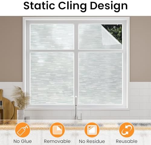 Haton Window Privacy Film, White Stripe Non-Adhesive, 29.5" x 157.4" - Image 4