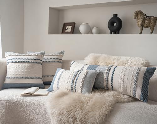 Cethom Boho Lumbar Pillow Covers 14x36 Inch Long, Blue Textured Decorative Couch Pillow Cases for Farmhouse Home Decor, Accent Cushion Cover for Sofa, Bed, Living Room, Bedroom, Pack of 1 - Image 6
