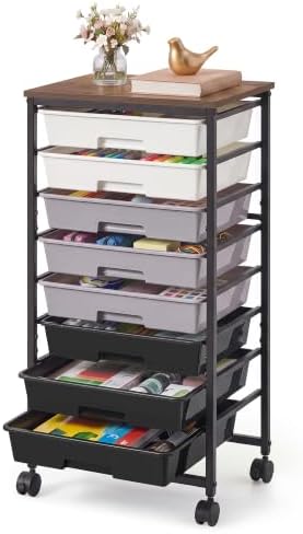 VASAGLE Rolling Cart with Drawers, Craft Organizers and Storage, Black by VASAGLEbySONGMICSHOME