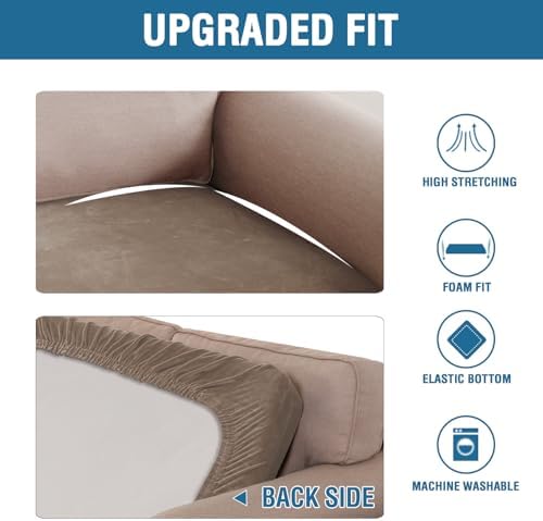 H.VERSAILTEX Velvet Stretch Individual Couch Cushion Cover Plush Cushion Slipcover for Loveseat Sofa Cushion Furniture Protector Seat Cushion Sofa Cover (1 Piece Sofa Cushion Cover, Mocha) - Image 5