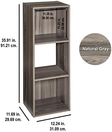 ClosetMaid Cubeicals 3 Cube Storage Shelf Organizer Bookshelf - Vertical/Horizontal, Easy Assembly - Natural Gray Wood Finish - Image 3