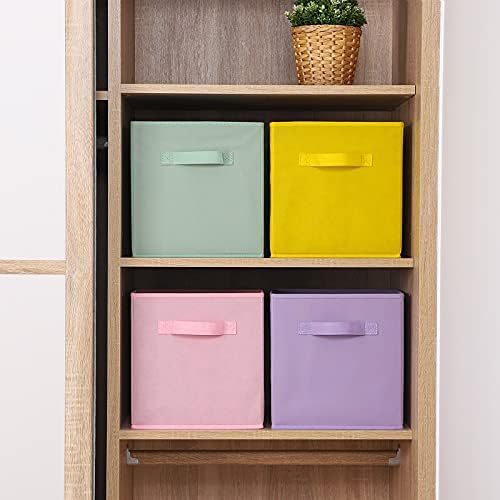 Stero Fabric Storage Bins 6 Pack Fun Colored Durable Storage Cubes with Handles Foldable Cube Baskets for Home, Kids Room, Closet and Toys Organization Cyan, Green, Yellow, Purple, Pink and Peachpuff - Image 6