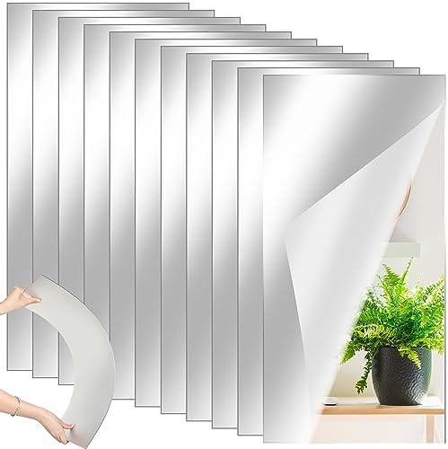 Queekay 10 Pcs Mirror Tiles 12" X 24", 2mm Acrylic Self Adhesive Sheets by Queekay