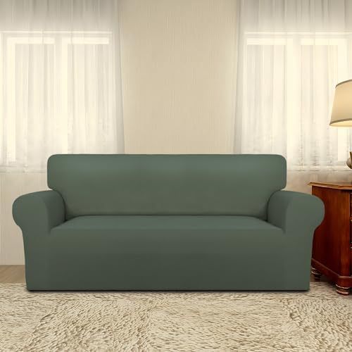 PureFit Oversized Loveseat Covers Couch Covers for Sofa Grayish Green - Image 2