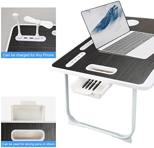 Laptop Bed Table, Laptop Desk for Bed, Foldable Laptop Bed Desk with USB Charge Port, Handle, Desktop Card Slot, Cup Slot, Side Drawer, Portable Laptop Table for Bed Eating Reading Working - Image 6