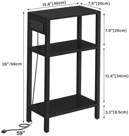 TUTOTAK Narrow Side Table, 3-Tier Small End Table with Charging Station - Image 2