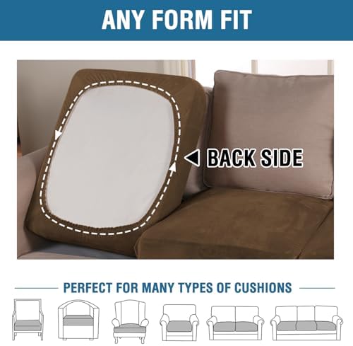 H.VERSAILTEX Velvet Stretch Couch Cushion Cover Plush Cushion Slipcover for Chair Loveseat Sofa Cushion Furniture Protector Seat Cushion Sofa Cover (2 Piece Medium Sofa Cushion Covers, Bronze Brown) - Image 5
