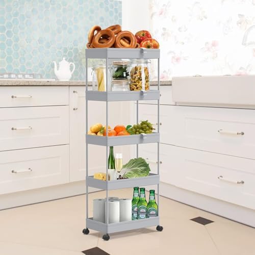 SPACEKEEPER 5 Tier Storage Rolling Cart, Bathroom Cart with Wheels, Gray - Image 6
