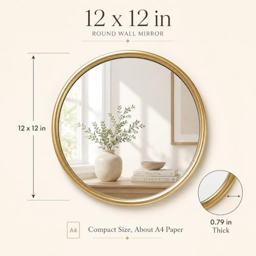 12"x12" Round Decorative Wall Mirror, 2 Pack Metal Framed Real Glass Mirror, Aesthetic Rounded Shape Vanity Mirror for Bedroom, Living Room, Gold Accent Home Decor - Image 3