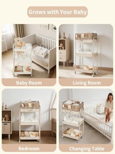 Fortella Baby Diaper Caddy, 3 Tier Rolling Cart for Baby Essentials, Taupe - Image 6
