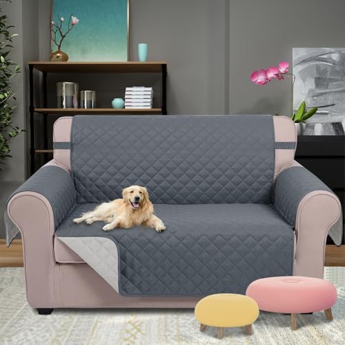 U-NICE HOME Loveseat Sofa Cover for 2 Cushion Couch, Dark Blue/Light Grey - Image 2