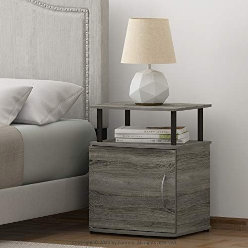 Furinno Jaya 2-Tier Side Table Set of 2, with Door Cabinet, French Oak - Image 2